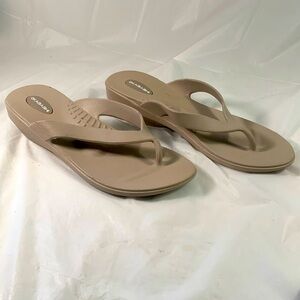Okabashi Women’s Splash Vegan Thong Wedge Sand-Oatmeal Slip On Sandals